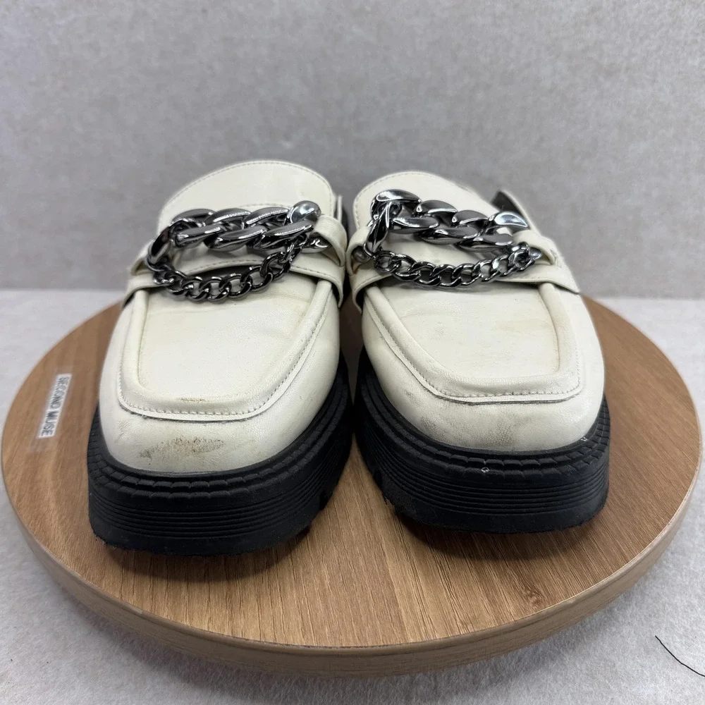 BP. Shoes Womens 9 White Tristan‎ Chain Loafer Mules Slip On Chunky Lug Sole